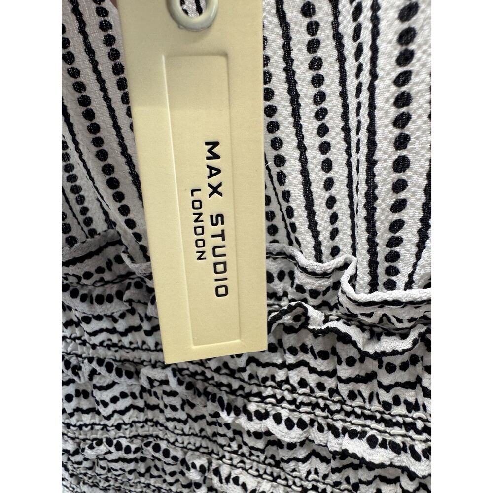 Max Studio NWT Smocked Waist Surplice Neck Wide Leg Crepe Jumpsuit Black Multi - Picture 7 of 11